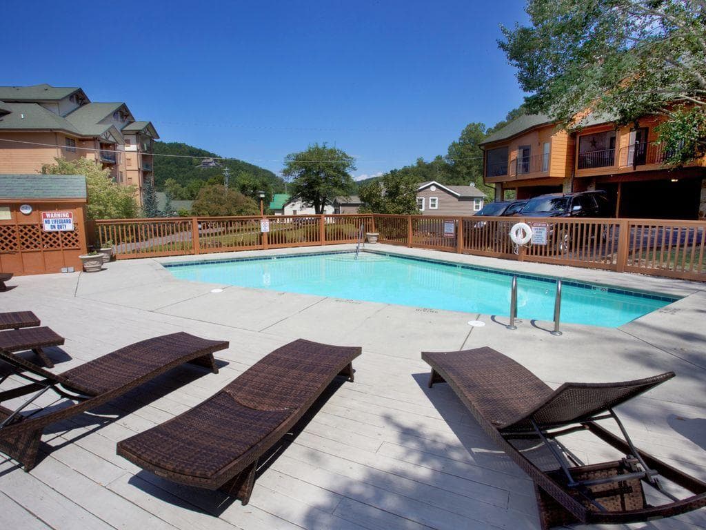 The Complex features a seasonal outdoor pool.
Our Condo is located right in front of the pool.  In this picture it is the one on the corner.